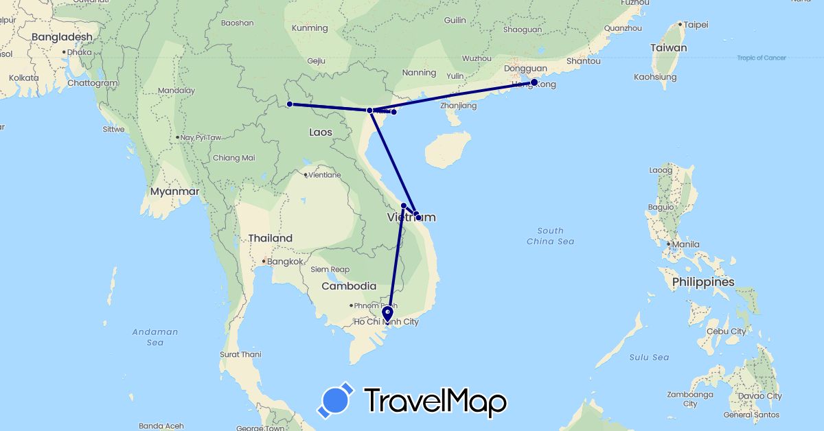TravelMap itinerary: driving in China, Laos, Vietnam (Asia)